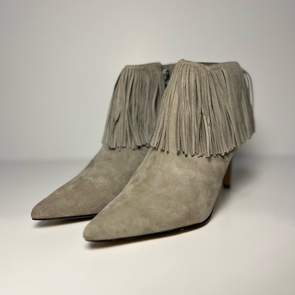 Sam Edelman Kandice Fringe Ankle Boots Dove Gray Suede Womans Size 8.5 Side Zip - Picture 13 of 13